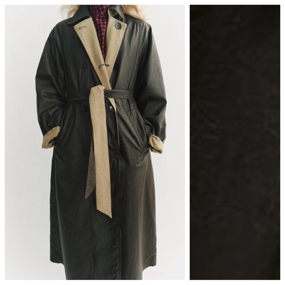 NWT. Zara ZW Collection Brown/Ecru Reversible Collared Trench Coat. Size XS. - Picture 3 of 16